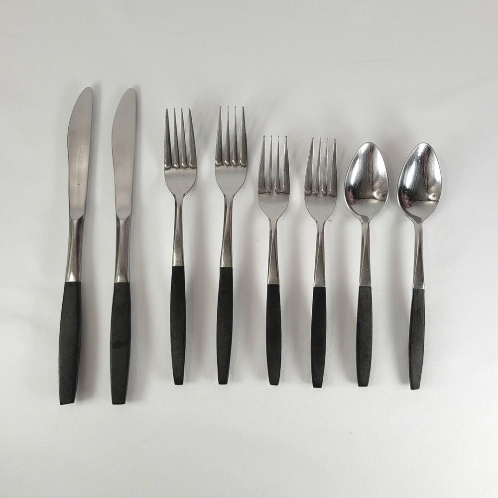 Kingston KGS2 Stainless Flatware Japan Black Handle MCM Minimalist 8-Piece Set